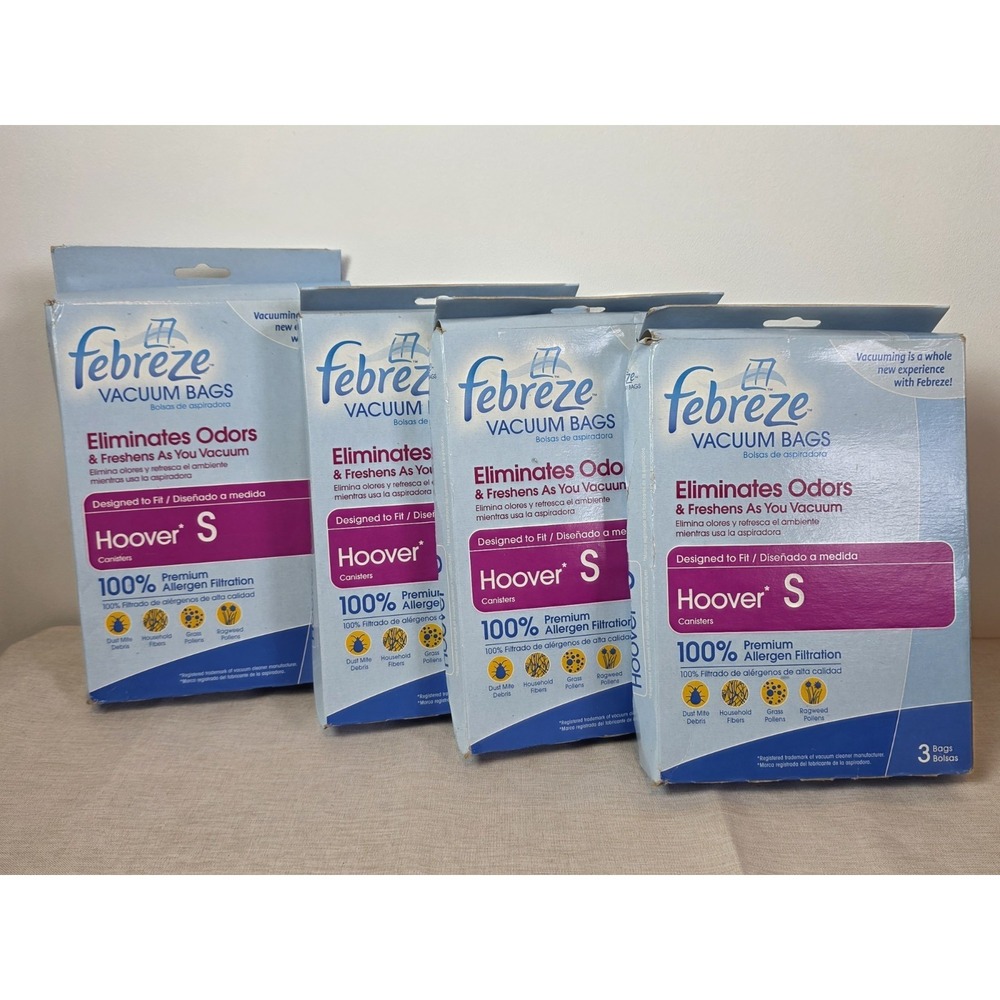 12 Vacuum Bags Febreze HOOVER S Uprights ELIMINATES ODOR 100% Allergen Filtrate